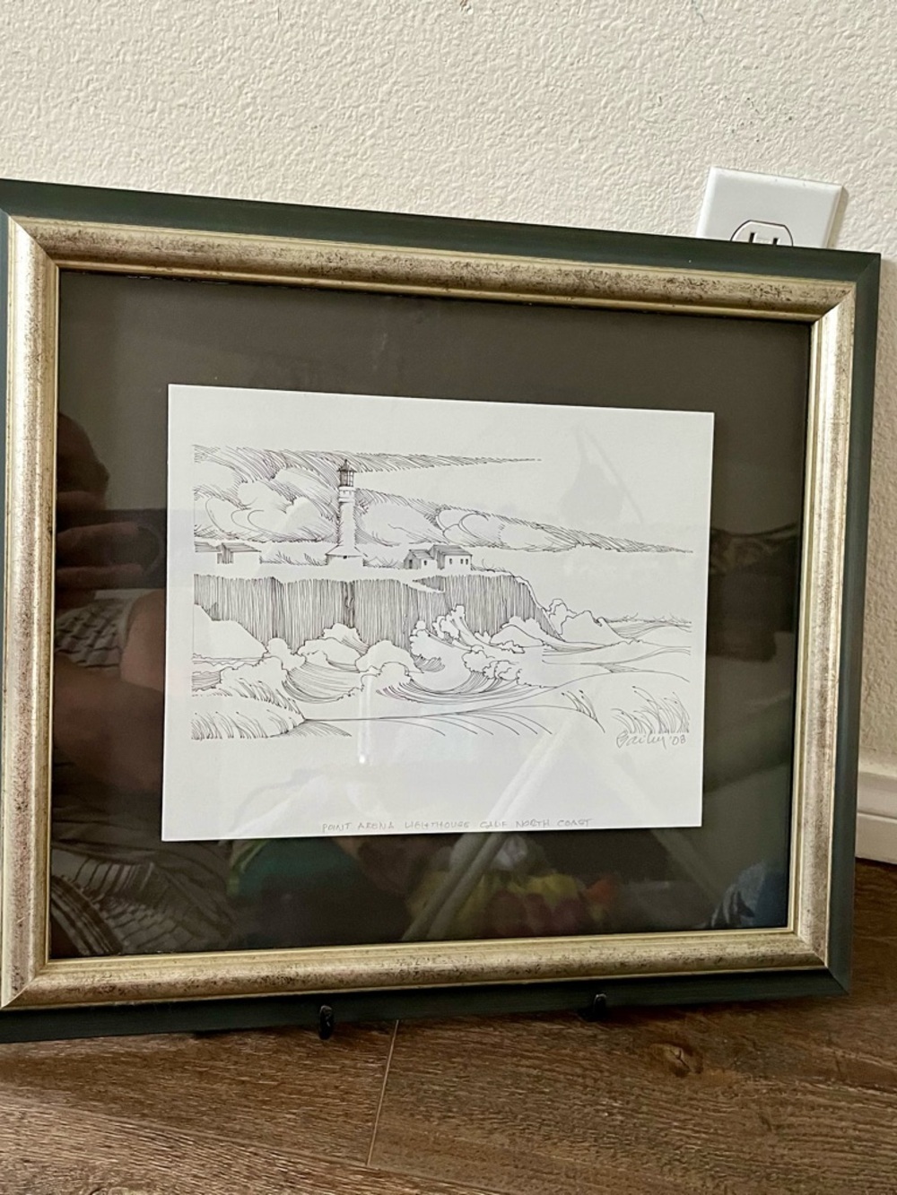 Pen Drawing “Point Arena Light & Pacific Ocean “ Print 16/18 Inches